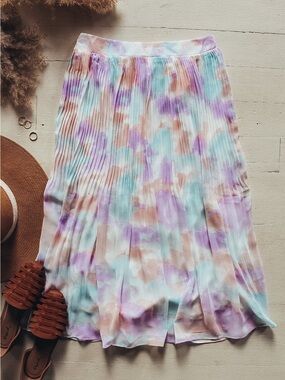 Pleated Pastel Tie-Dye Midi Skirt - Multi